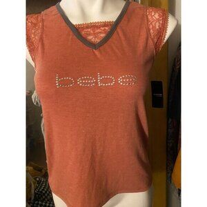 BEBE Coral Pajama Top With Lace Sleeves‎ Size M